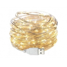 Світлодіодна гірлянда USB, мідна нитка, теплий білий, 10 м, 100 світлодіодів, 8 режимів