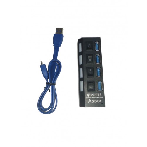 USB HUB Aspor 4USB/3.0- чорний